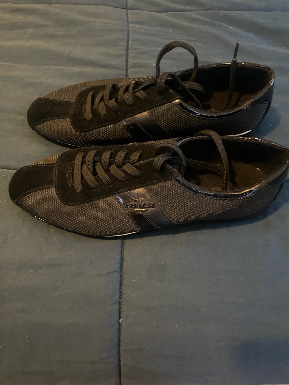 Coach Men's Black Lace-Up Low-Profile Sneakers with White Trim - Picture 3 of 6